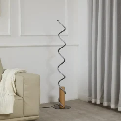 Lindby LED-gulvlampe Spiraali, grå, tre, høyde 133 cm| Gulvlamper