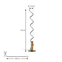 Lindby LED-gulvlampe Spiraali, grå, tre, høyde 133 cm| Gulvlamper