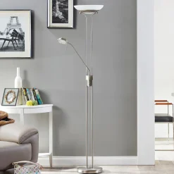 Lindby LED-gulvlampe Yveta, nikkelfarget, metall, dimbar Online
