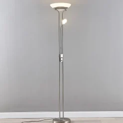 Lindby LED-gulvlampe Yveta, nikkelfarget, metall, dimbar Online