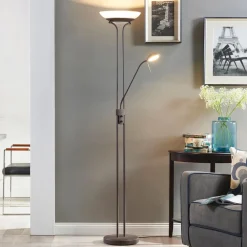 Lindby LED-gulvlampe Yveta, rustfarget, metall, dimbar| Led-Innendørs|Gulvlamper