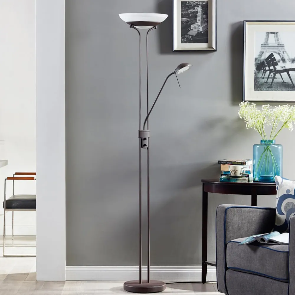 Lindby LED-gulvlampe Yveta, rustfarget, metall, dimbar| Led-Innendørs|Gulvlamper