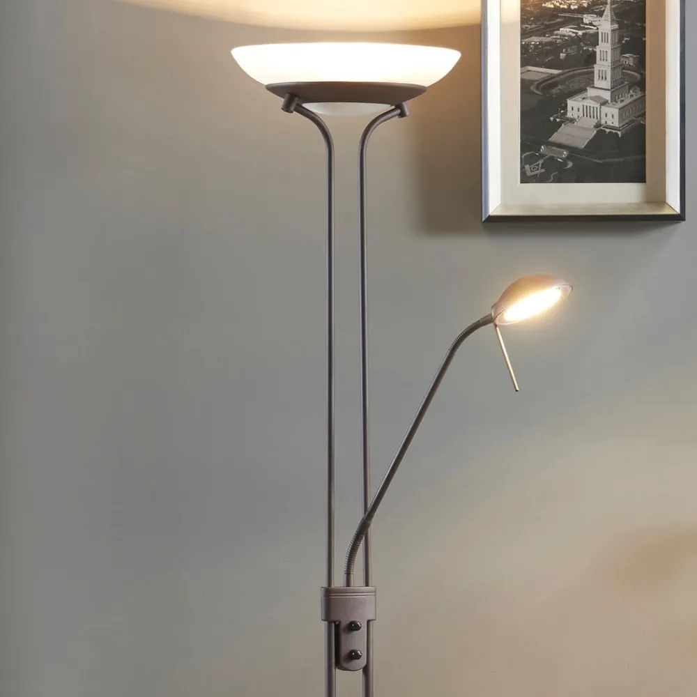 Lindby LED-gulvlampe Yveta, rustfarget, metall, dimbar| Led-Innendørs|Gulvlamper