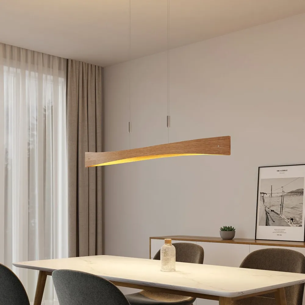 Lindby LED-hengelampe Beazina, eik, metall, 118 cm| Led-Innendørs