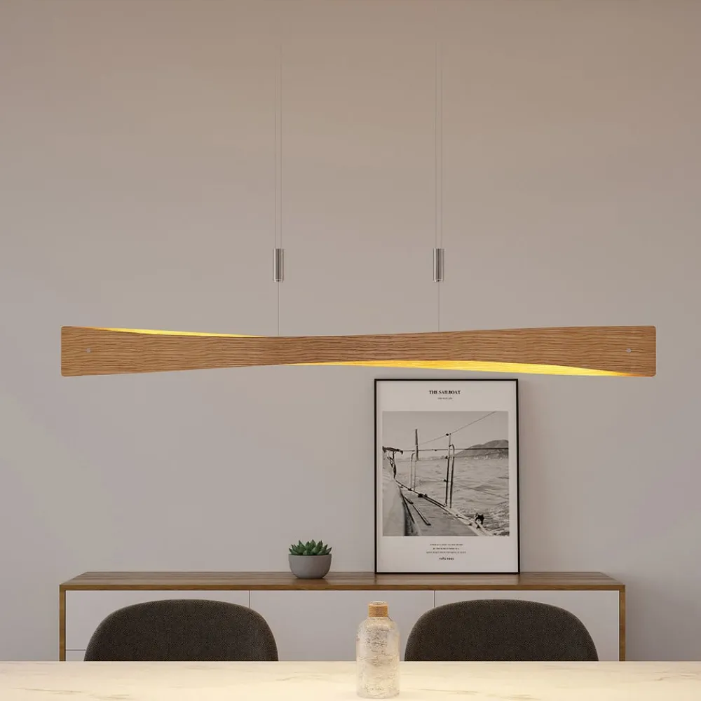 Lindby LED-hengelampe Beazina, eik, metall, 118 cm| Led-Innendørs
