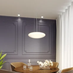 Lindby LED-hengelampe Gunda, hvit, glass, Ø 47 cm, dimbar Discount