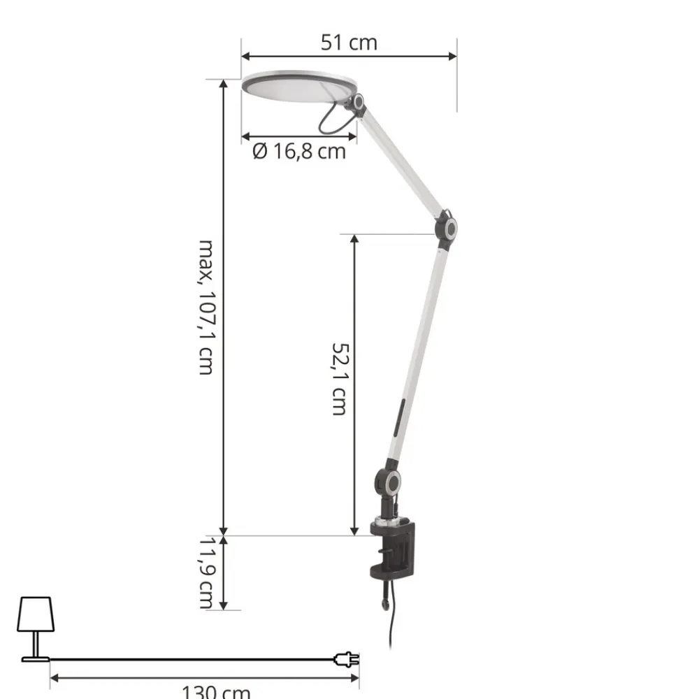 Lindby LED-klemmelampe Nyxaris, sølv, metall, CCT, 52 cm Online