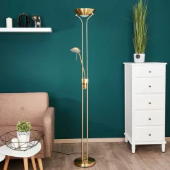 Lindby LED-leselampe Josefin, messing, leselampe, dimbar| Gulvlamper