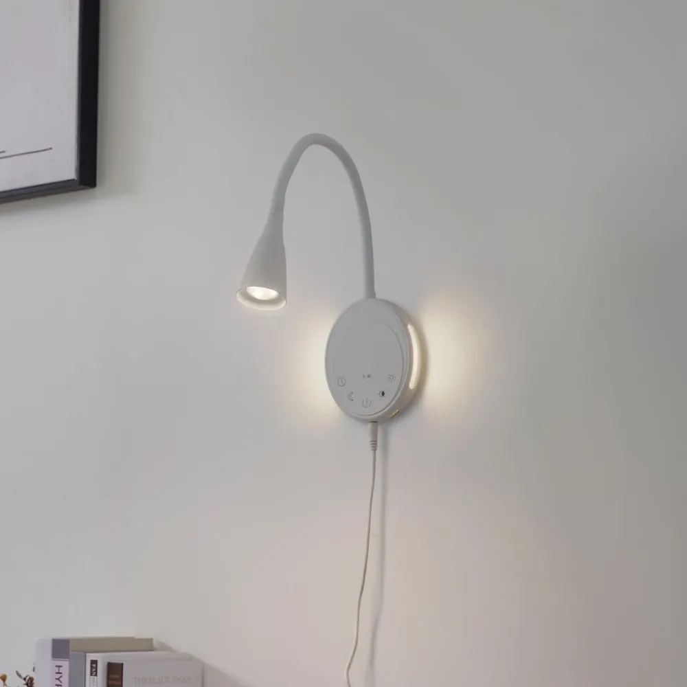 Lindby LED-leselampe Zayna, hvit, plast, dimbar| Led-Innendørs|Vegglamper
