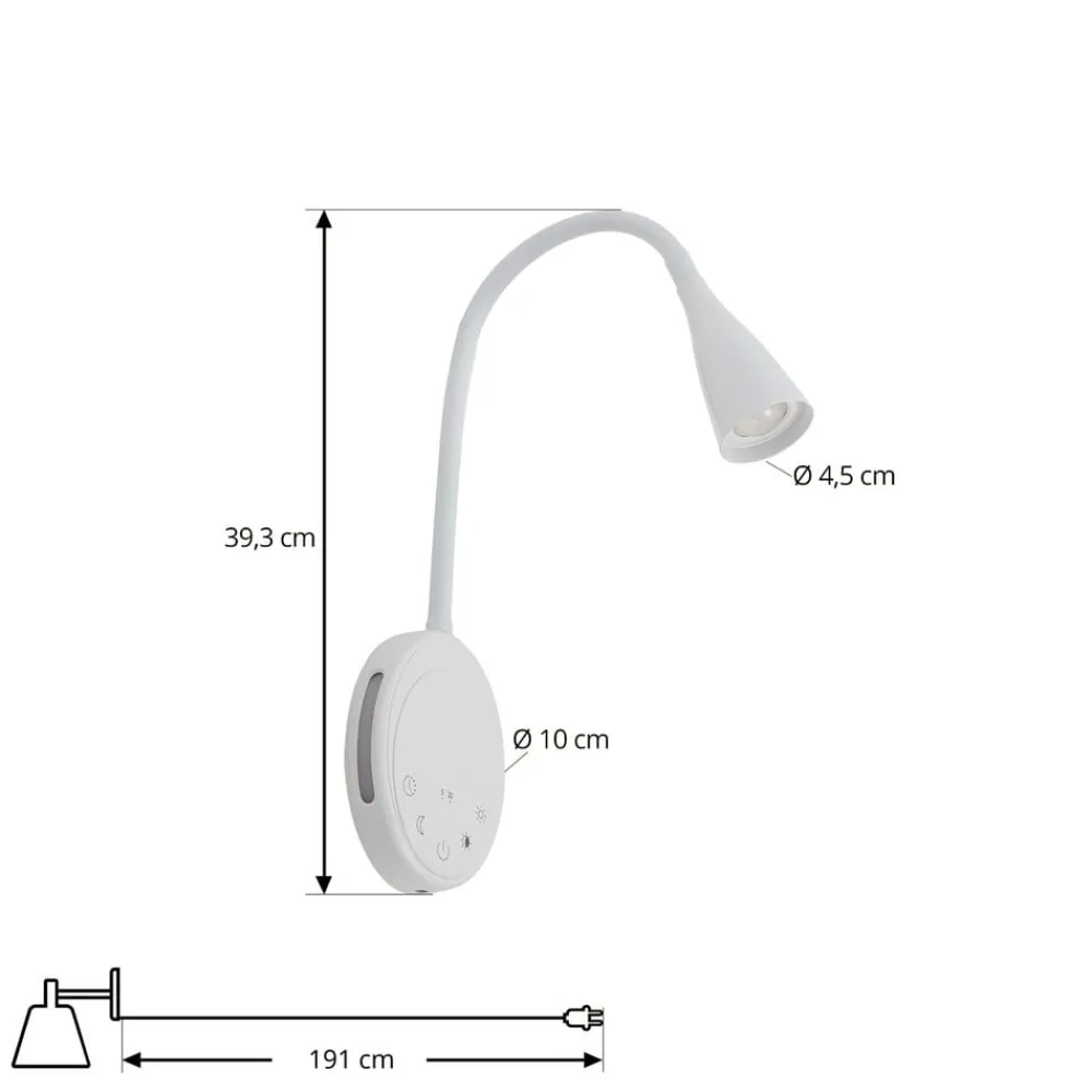 Lindby LED-leselampe Zayna, hvit, plast, dimbar| Led-Innendørs|Vegglamper