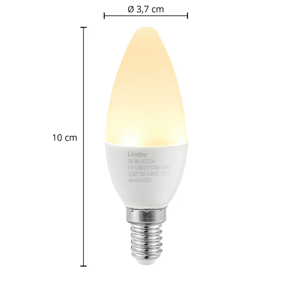 Lindby LED-mignonpære, E14, C35, 4,5 W, opal, 3 000 K Best