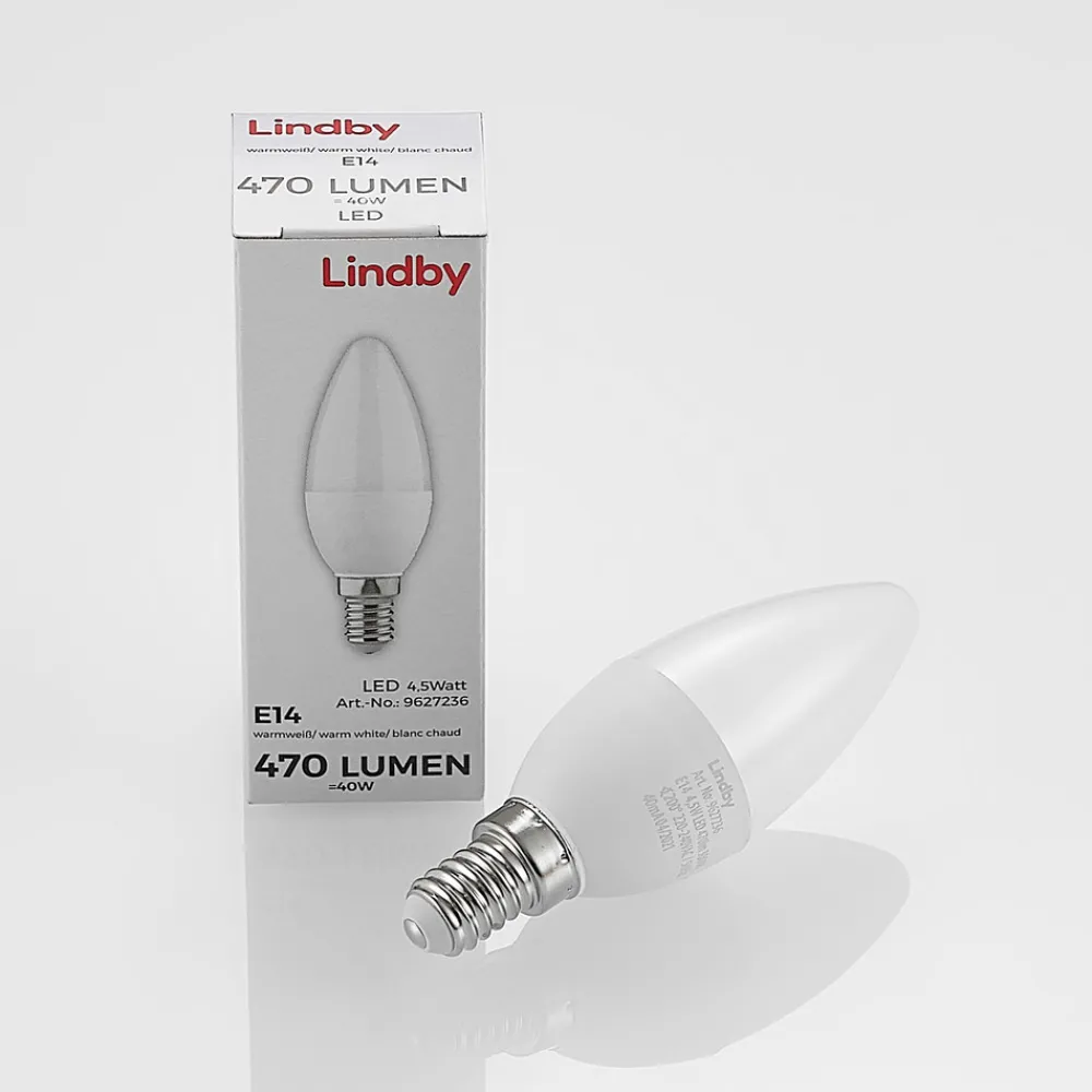 Lindby LED-mignonpære, E14, C35, 4,5 W, opal, 3 000 K Best
