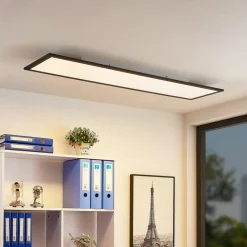 Lindby LED-panel Nelios, 120 x 30 cm, 4000K, svart, metall Sale