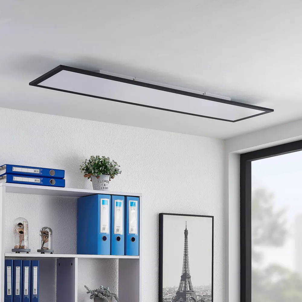 Lindby LED-panel Nelios, 120 x 30 cm, 4000K, svart, metall Sale