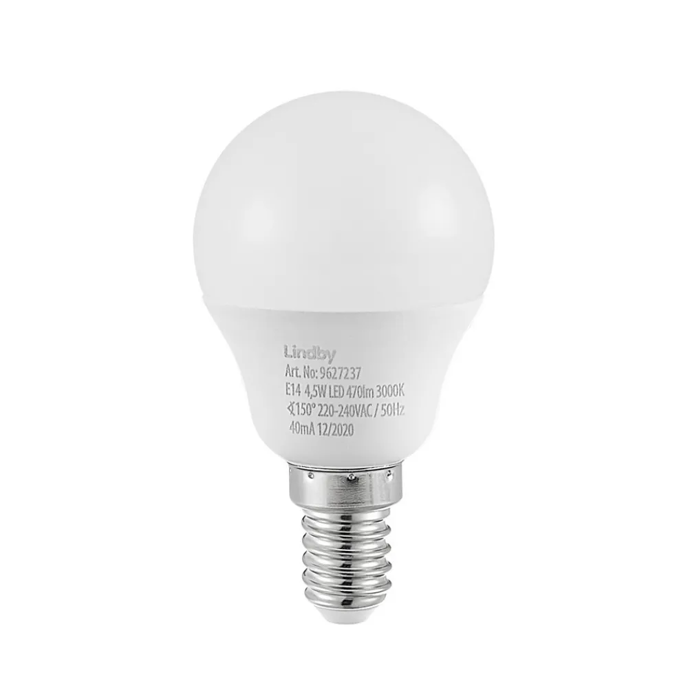 Lindby LED-pære E14 G45 4,5W 3000K opal sett med 2 stk