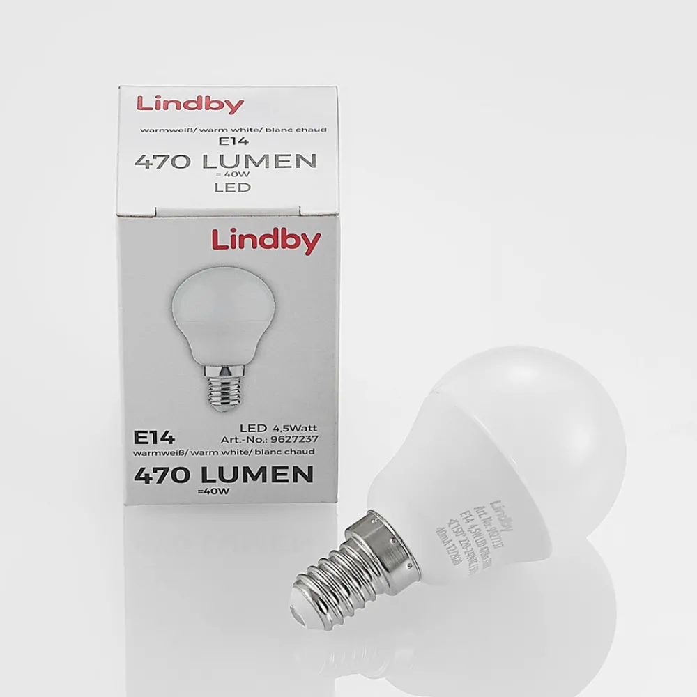 Lindby LED-pære E14 G45 4,5W 3000K opal sett med 2 stk