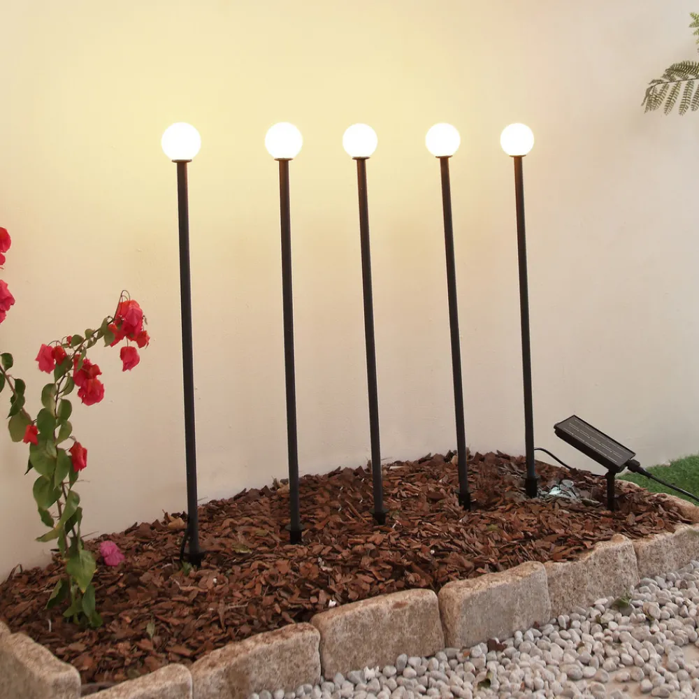 Lindby LED-solcellelampe Freydis, sett med 5 stk, svart, 2 000 K Clearance