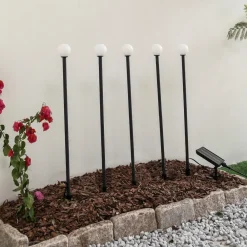 Lindby LED-solcellelampe Freydis, sett med 5 stk, svart, 2 000 K Clearance