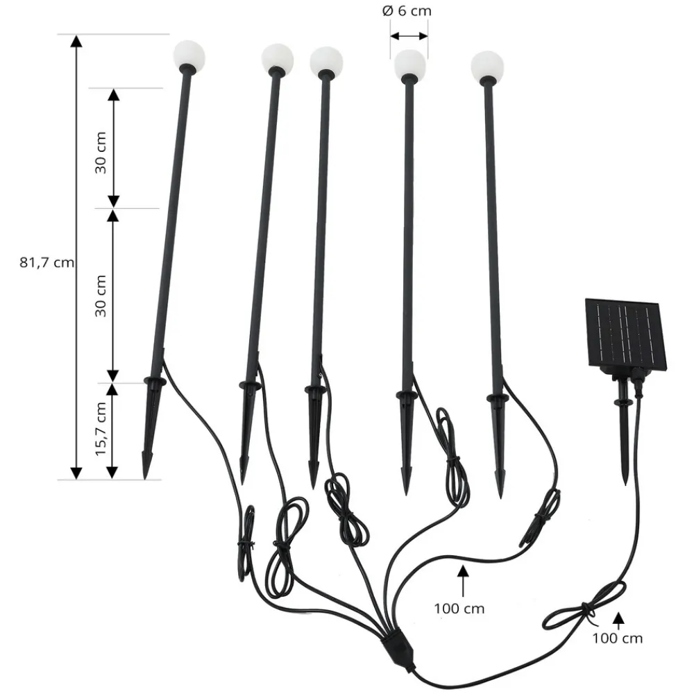 Lindby LED-solcellelampe Freydis, sett med 5 stk, svart, 2 000 K Clearance