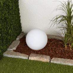 Lindby LED-solcellelampe Lago, Ø 25 cm, globus, jordspyd, hvit Discount