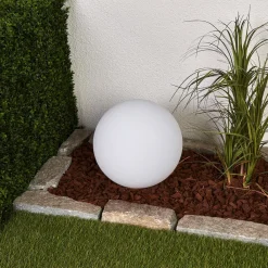 Lindby LED-solcellelampe Lago, Ø 30 cm, globus, jordspyd, hvit| Dekorasjonsbelysning|Terrassebelysning