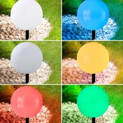 Lindby LED-solcellelampe Lago, Ø 30 cm, globus, jordspyd, hvit| Dekorasjonsbelysning|Terrassebelysning