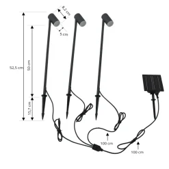Lindby LED-solcellelampe Myric, sett med 3, svart, aluminium, 3 000K Hot