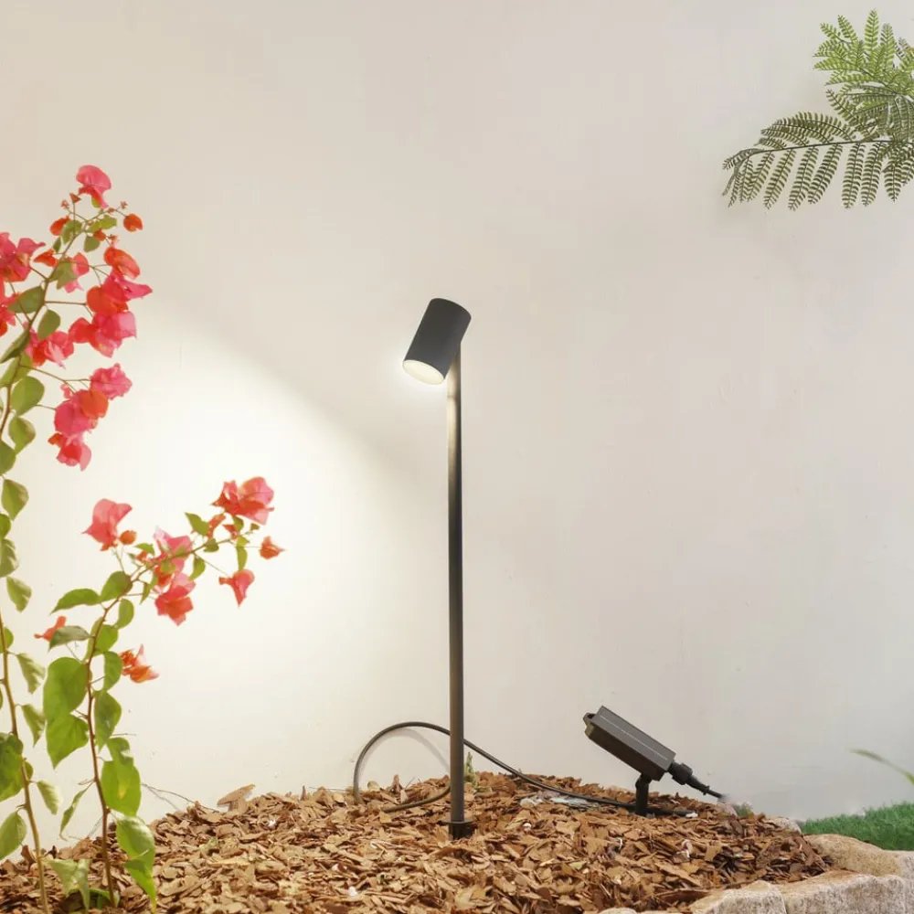 Lindby LED-solcellelampe Myric, svart, aluminium, 3 000 K| Utespotter