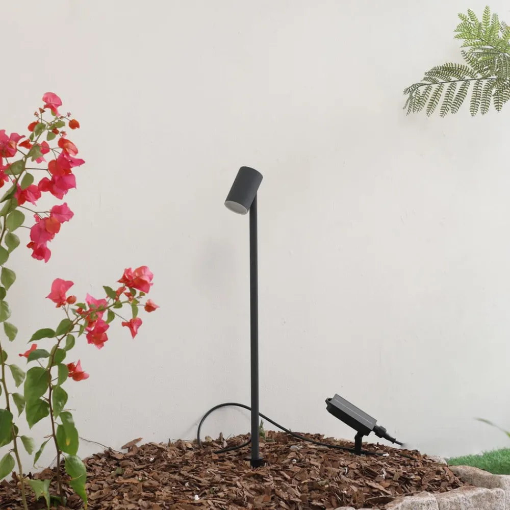 Lindby LED-solcellelampe Myric, svart, aluminium, 3 000 K| Utespotter