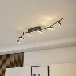 Lindby LED-spotlight Eldrin, svart, 6 lyskilder, lyslist Discount