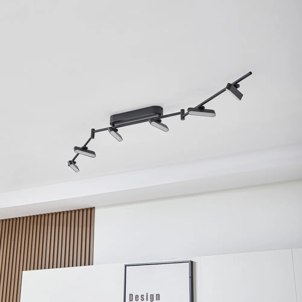 Lindby LED-spotlight Eldrin, svart, 6 lyskilder, lyslist Discount