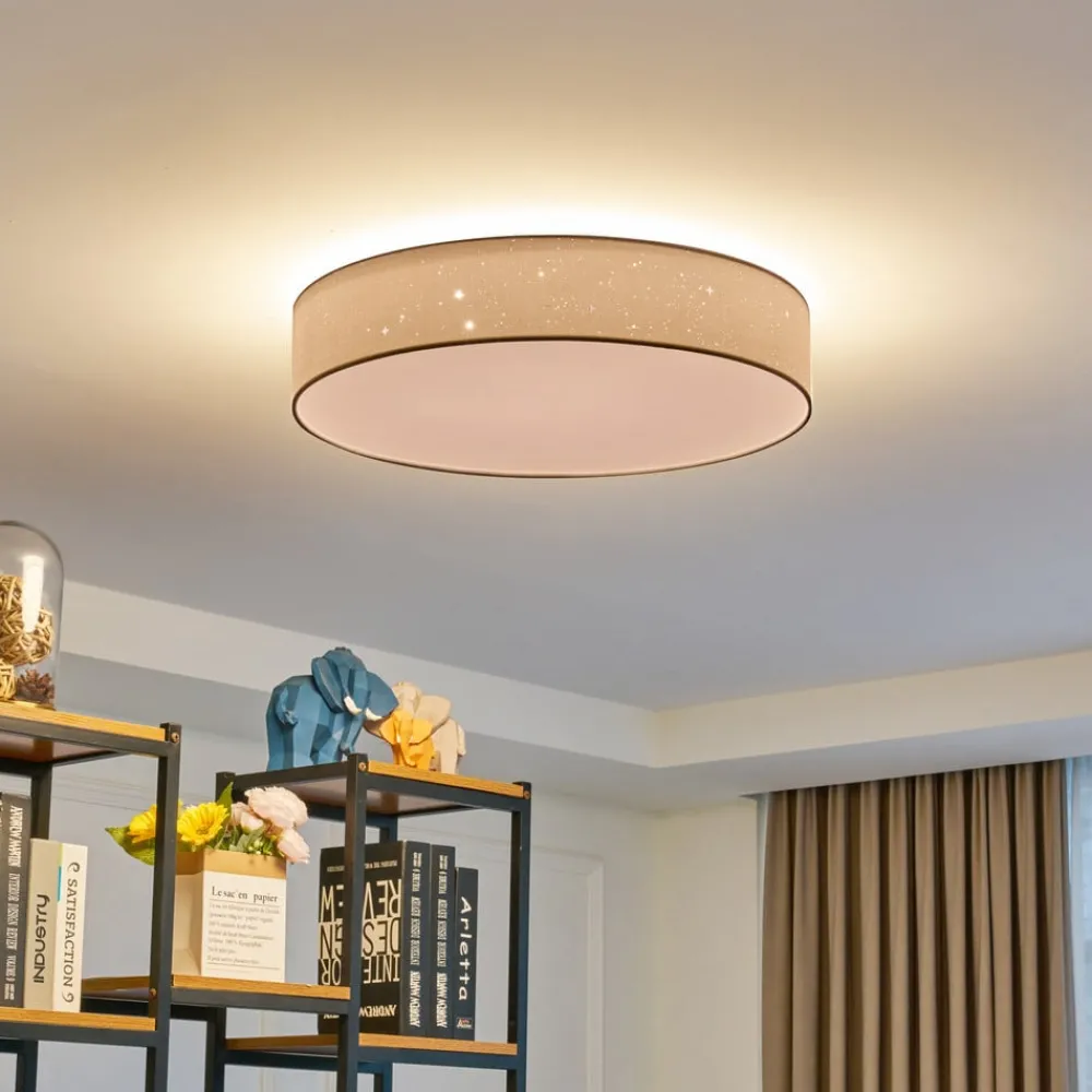 Lindby LED-taklampe Ellamina, Ø 60 cm, hvit, tekstil| Led-Innendørs|Taklamper