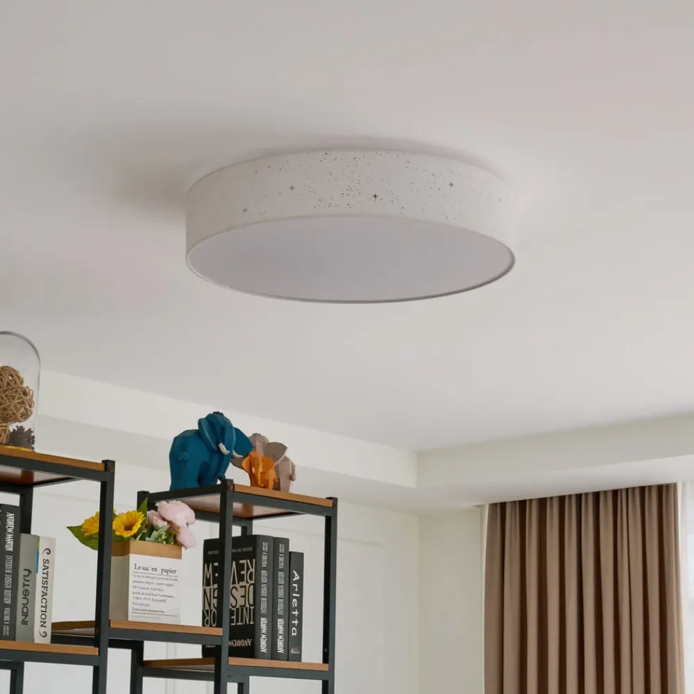 Lindby LED-taklampe Ellamina, Ø 60 cm, hvit, tekstil| Led-Innendørs|Taklamper