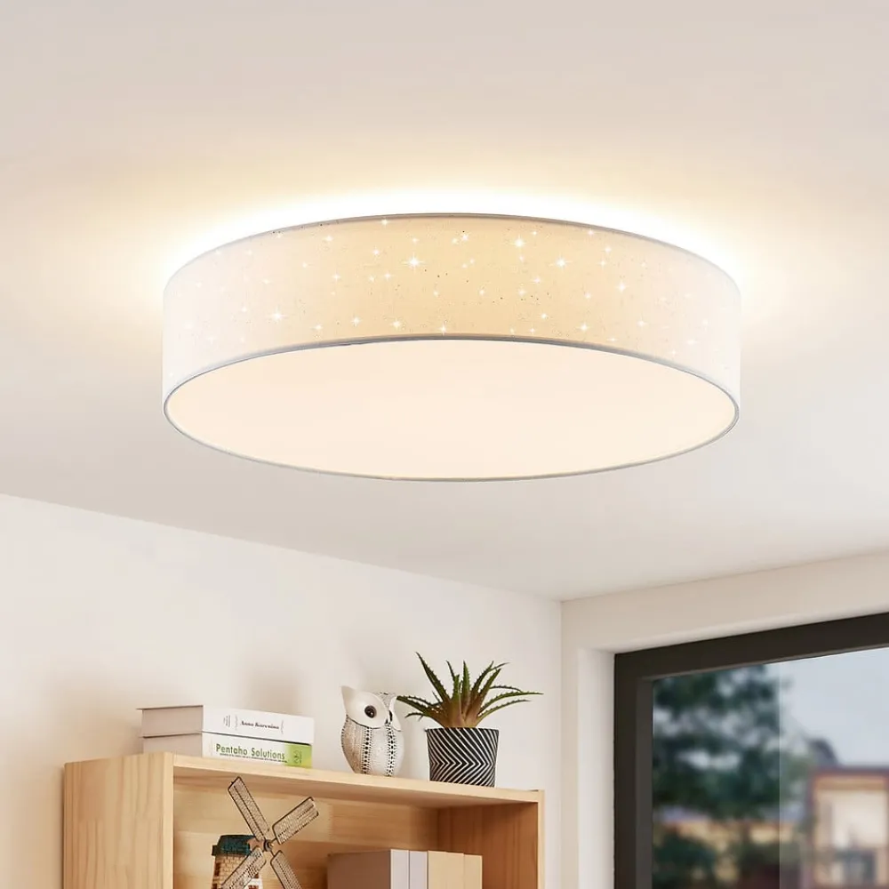 Lindby LED-taklampe Ellamina, Ø 60 cm, hvit, tekstil| Led-Innendørs|Taklamper