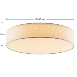 Lindby LED-taklampe Ellamina, Ø 60 cm, hvit, tekstil| Led-Innendørs|Taklamper