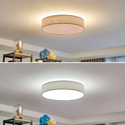 Lindby LED-taklampe Ellamina, Ø 60 cm, hvit, tekstil| Led-Innendørs|Taklamper