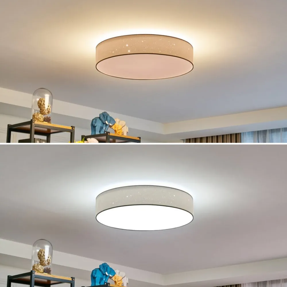 Lindby LED-taklampe Ellamina, Ø 60 cm, hvit, tekstil| Led-Innendørs|Taklamper