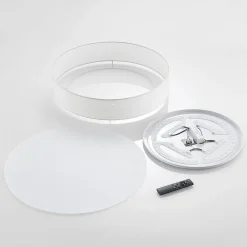 Lindby LED-taklampe Ellamina, Ø 60 cm, hvit, tekstil| Led-Innendørs|Taklamper