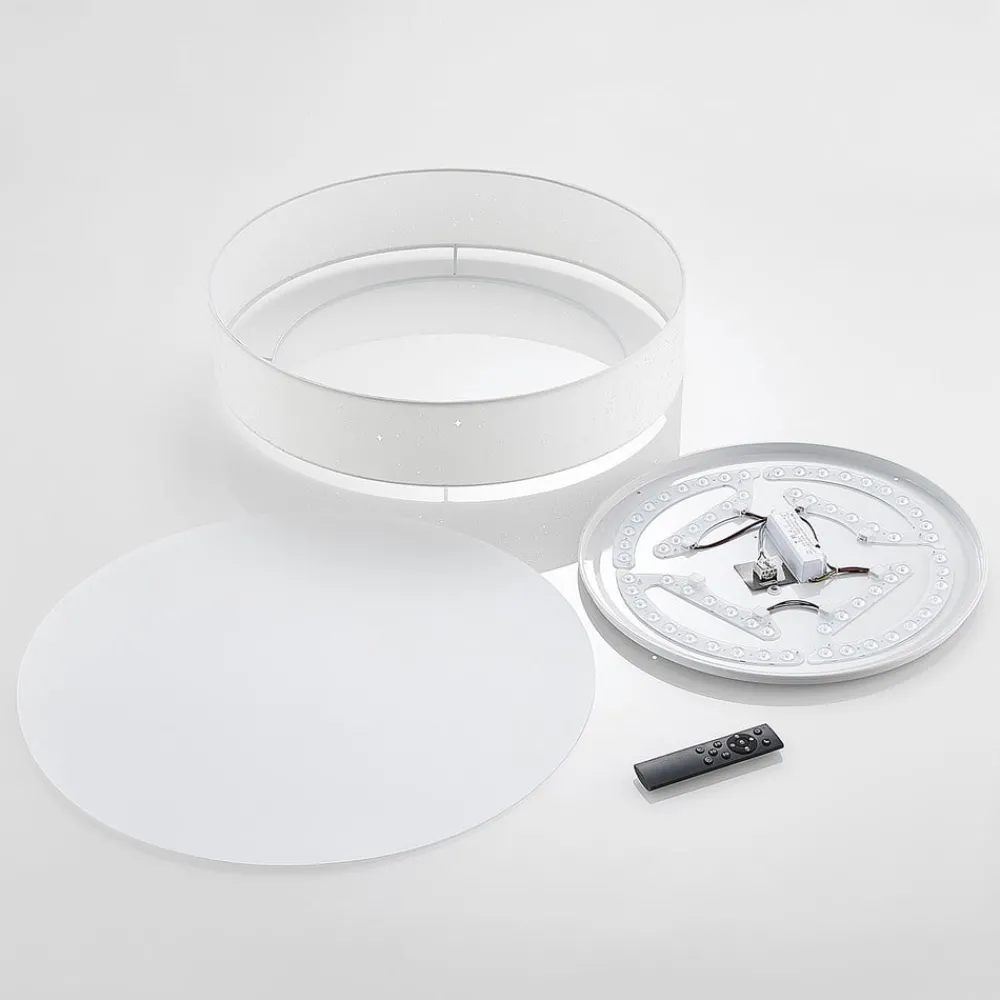 Lindby LED-taklampe Ellamina, Ø 60 cm, hvit, tekstil| Led-Innendørs|Taklamper