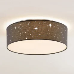 Lindby LED-taklampe Ellamina, Ø 40 cm, mørkegrå, tekstil Online