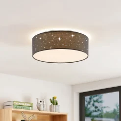 Lindby LED-taklampe Ellamina, Ø 40 cm, mørkegrå, tekstil Online
