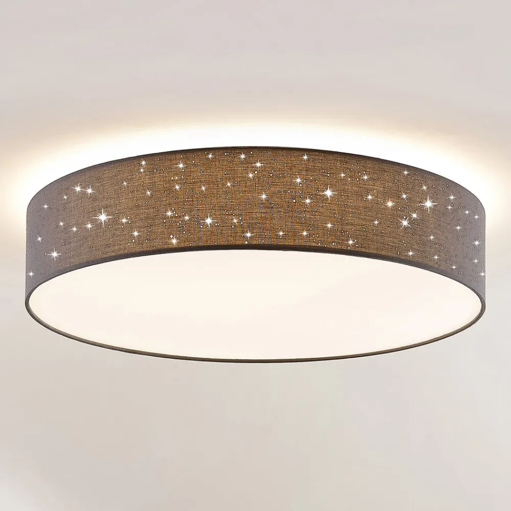 Lindby LED-taklampe Ellamina, Ø 60 cm, antrasitt, tekstil| Led-Innendørs|Taklamper