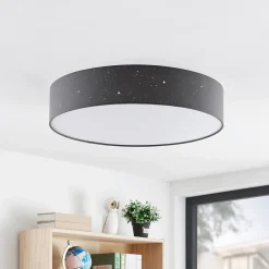 Lindby LED-taklampe Ellamina, Ø 60 cm, antrasitt, tekstil| Led-Innendørs|Taklamper