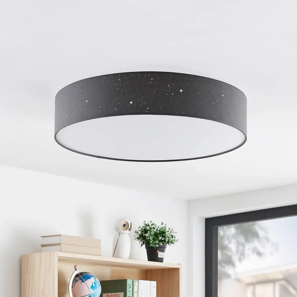 Lindby LED-taklampe Ellamina, Ø 60 cm, antrasitt, tekstil| Led-Innendørs|Taklamper