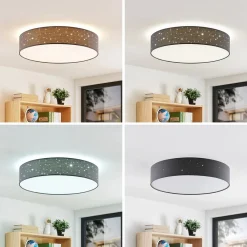 Lindby LED-taklampe Ellamina, Ø 60 cm, antrasitt, tekstil| Led-Innendørs|Taklamper