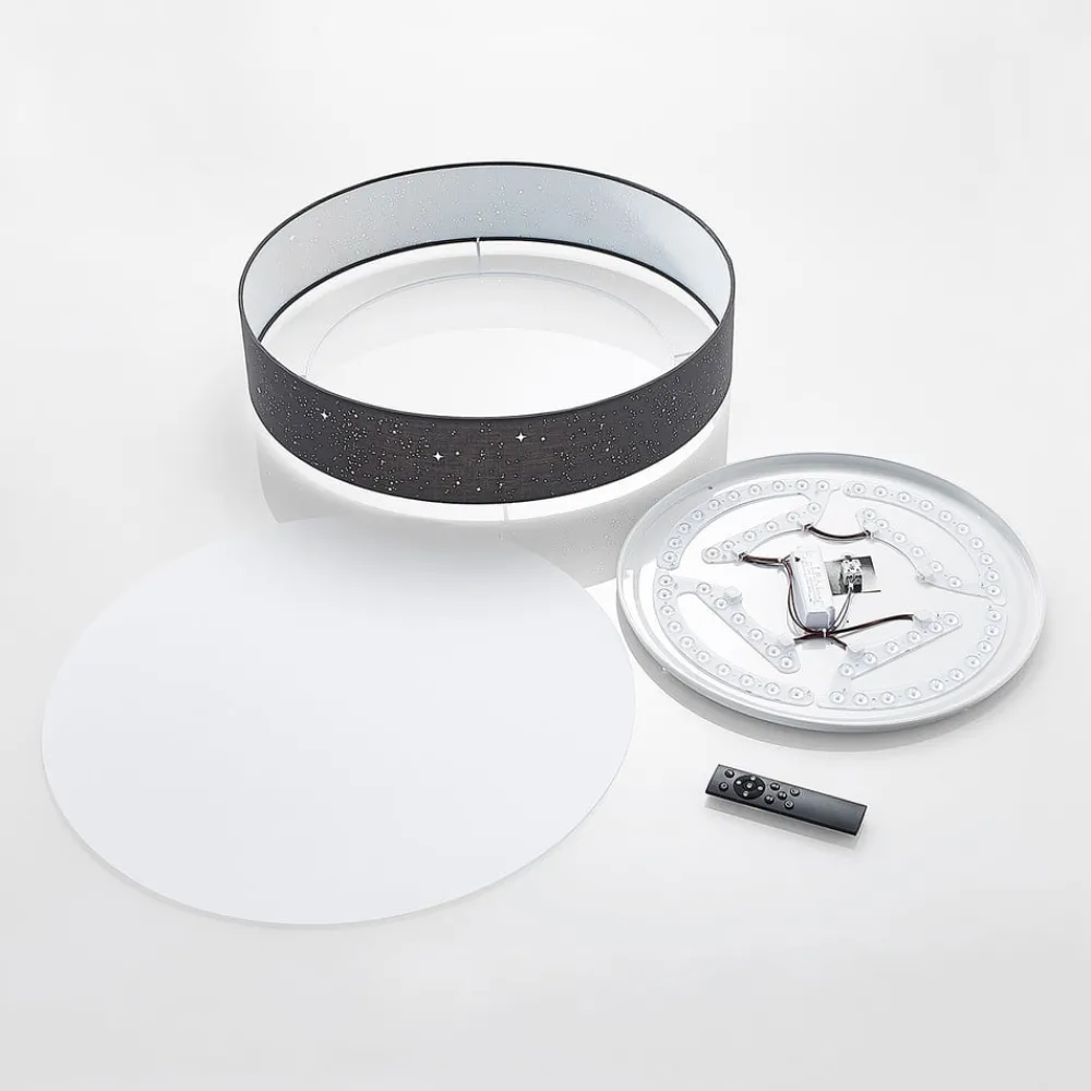 Lindby LED-taklampe Ellamina, Ø 60 cm, antrasitt, tekstil| Led-Innendørs|Taklamper