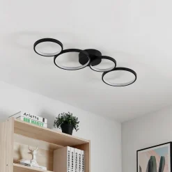 Lindby LED-taklampe Evengeline, svart, aluminium, 88 cm Discount