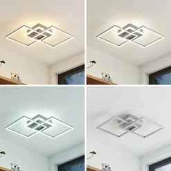 Lindby LED-taklampe Fjardo, kantet, sølv, CCT, fjernkontroll| Kontorbelysning|Led-Innendørs