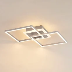 Lindby LED-taklampe Fjardo, kantet, sølv, CCT, fjernkontroll| Kontorbelysning|Led-Innendørs