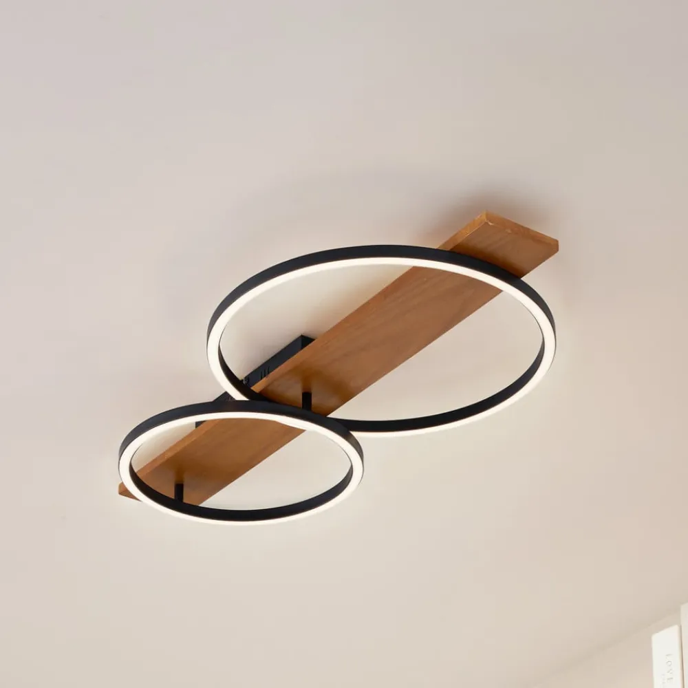 Lindby LED-taklampe Galad, svart, tre, 2 lyskilder, 75 cm| Led-Innendørs